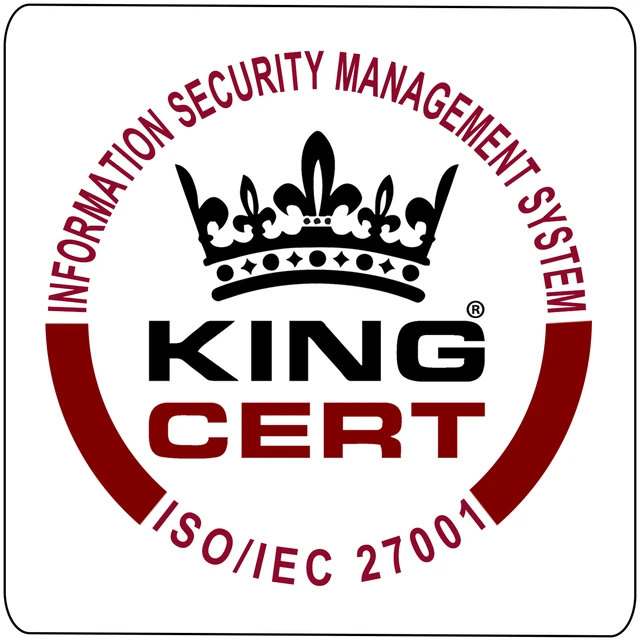 KING CERT tanúsítási logó: ISO/IEC 27001 információbiztonsági irányítási rendszer (Information Security Management System)